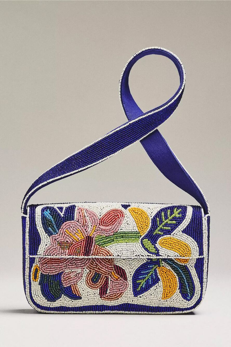 nwt ANTHROPOLOGIE The Fiona Beaded Bag: blue floral edition